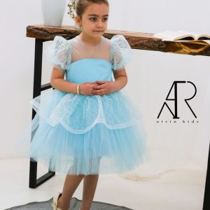 لباس مجلسی دخترانه بچگانه مدل آینور صورتی و آبی رنگ جدید مناسب انواع مراسم